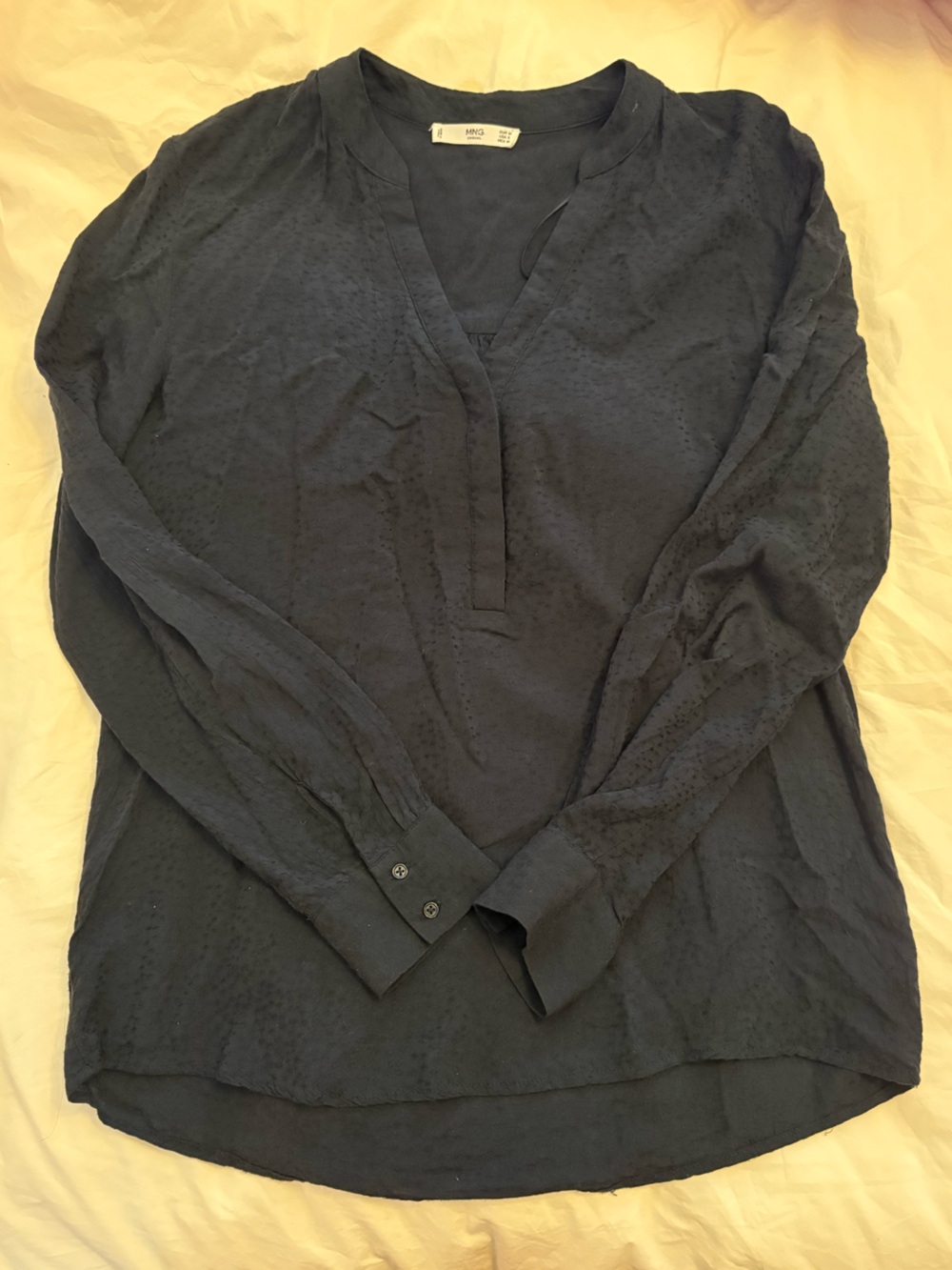 Mango Navy Lightweight Textured Shirt